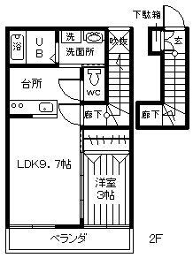 ヴァン・クレール(1LDK/2階)の間取り写真