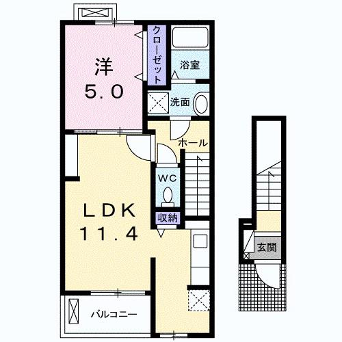 ヴィッラ ローザ(1LDK/2階)の間取り写真