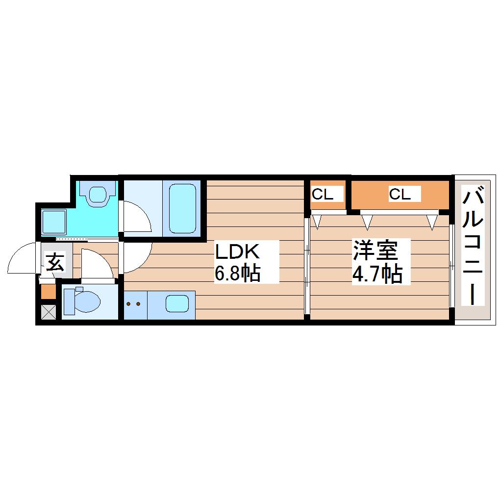 アスコット花京院(1DK/2階)の間取り写真