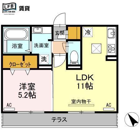 ルネス花岡(1LDK/1階)の間取り写真