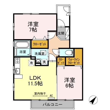 リビングタウン矢原B棟(2LDK/2階)の間取り写真