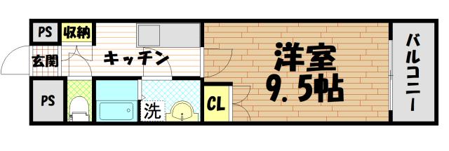 エスペランス中郡(1K/4階)の間取り写真