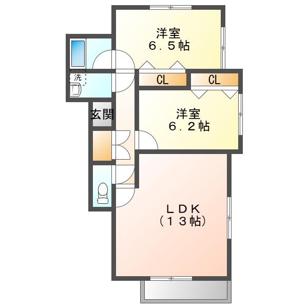 MIKIハイツⅡ-C(2LDK/1階)の間取り写真