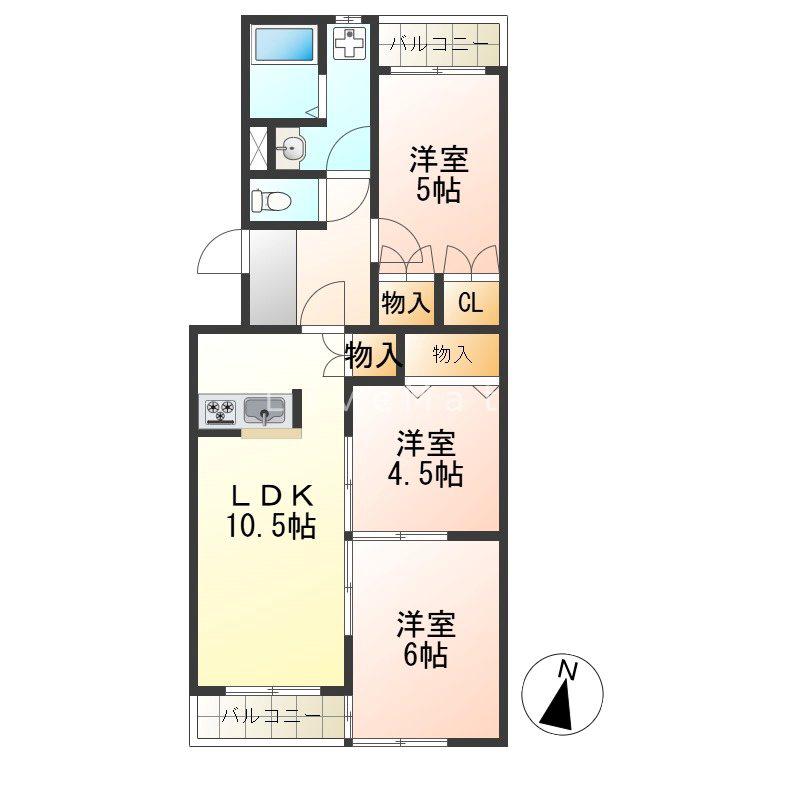 コーポ大津和(3LDK/1階)の間取り写真