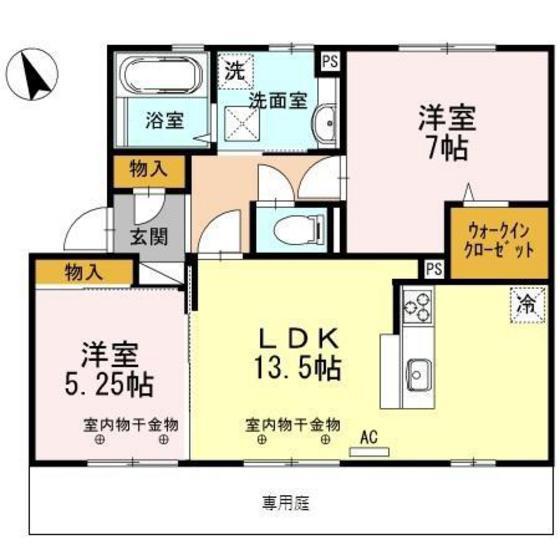 クオーレB棟(2LDK/1階)の間取り写真