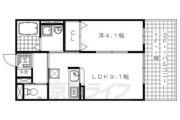 ハイツひのき(1LDK/2階)の間取り写真