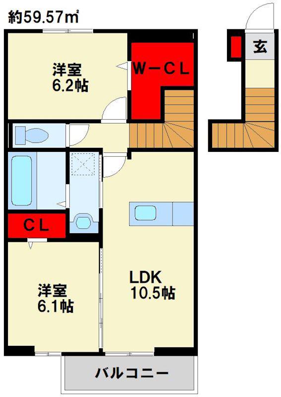 ラシュレ雅(2LDK/2階)の間取り写真
