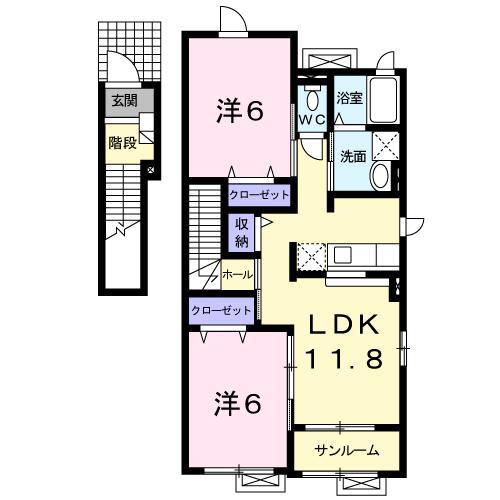 サンリット薬師田(2LDK/2階)の間取り写真