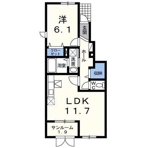 牡丹峰・東棟(1LDK/1階)の間取り写真