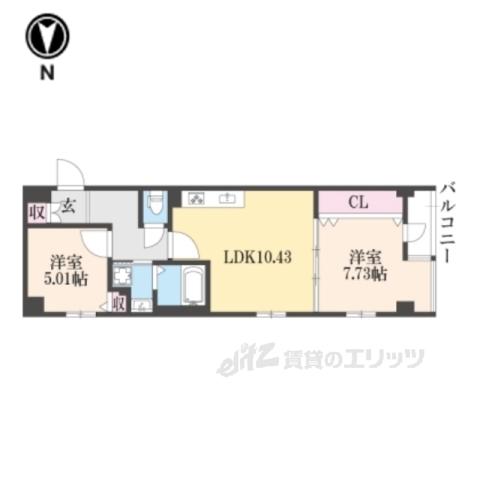 二条城東レジデンス(1LDK/4階)の間取り写真