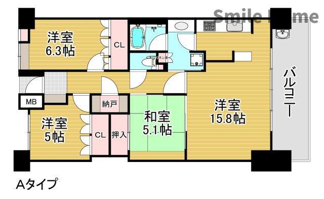パークシティ大阪サウスガーデンコート(3LDK/14階)の間取り写真