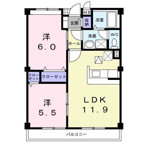 甲西サンライフA(2LDK/1階)の間取り写真