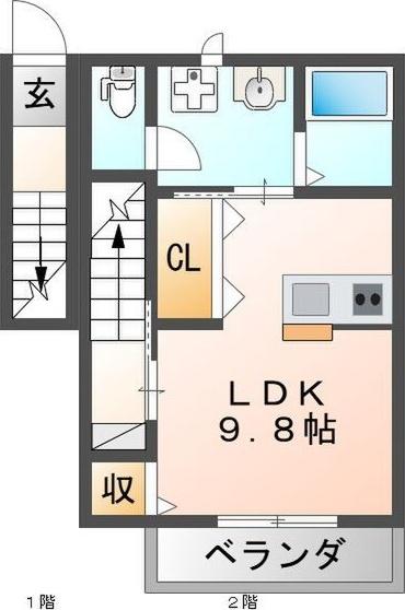 ウィズ諏訪山A(ワンルーム/2階)の間取り写真