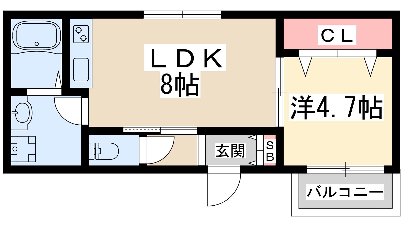ラヴィータ三国本町(1LDK/2階)の間取り写真