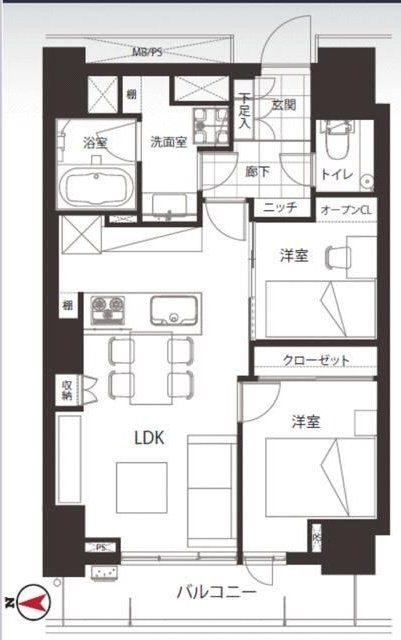 ルネッサンスタワー上野池之端(2LDK/10階)の間取り写真