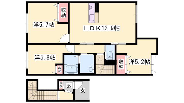 ヴィラーチェ今宿(2LDK/2階)の間取り写真