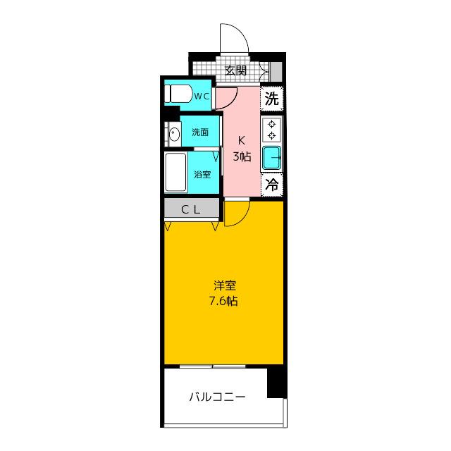 千早グロリアス(1K/4階)の間取り写真