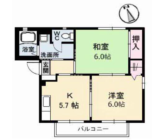 ディアスSUNE棟(2K/2階)の間取り写真