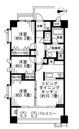 LANAI TOWN RENAISSANCE HIGHRISE ANNEX(3LDK/4階)の間取り写真