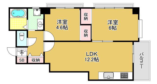 ワコーレシティオ神戸(2LDK/6階)の間取り写真