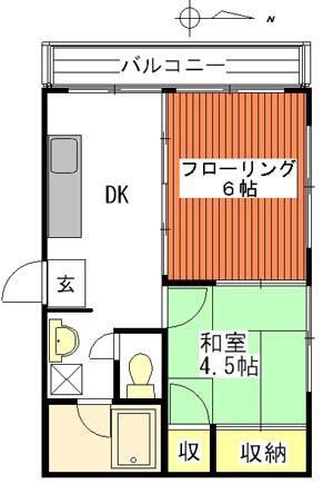 フラット篠(2DK/2階)の間取り写真
