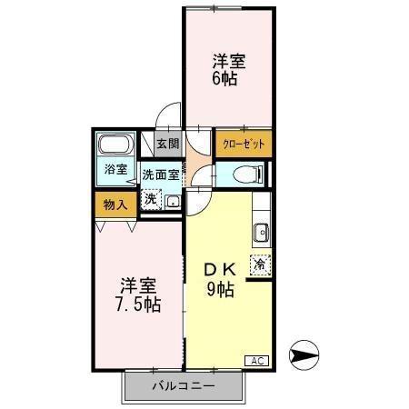 サンテュール(2DK/1階)の間取り写真