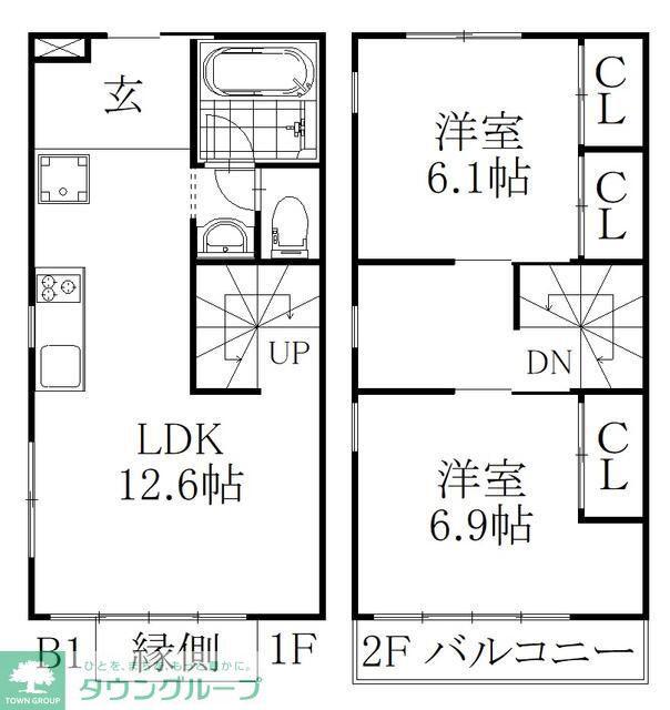 THE ORCHARD YAHATA B棟(2SLDK/1階)の間取り写真