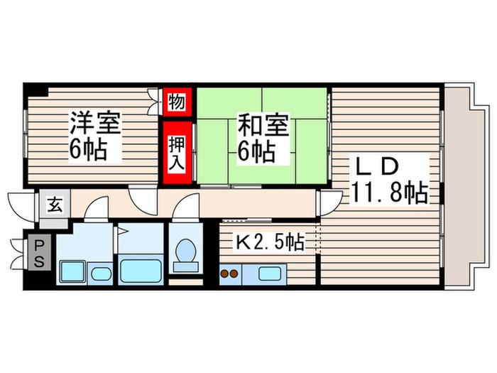 コンフォートMS(2LDK/9階)の間取り写真