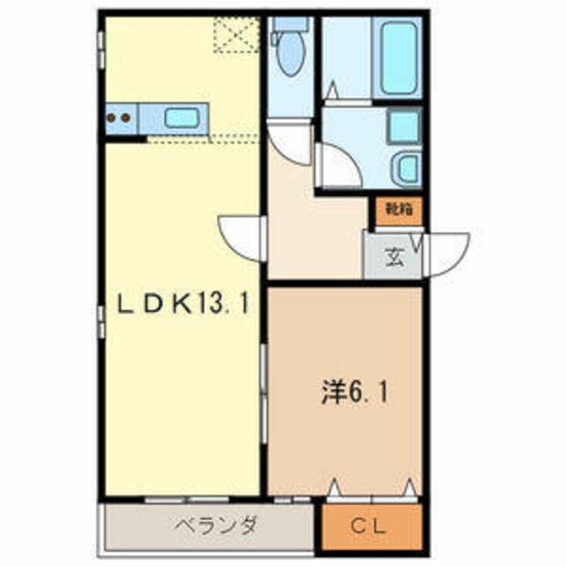 ミルクリーク飯塚(1LDK/2階)の間取り写真