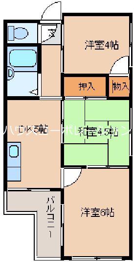 ピアコート東難波(3DK/3階)の間取り写真