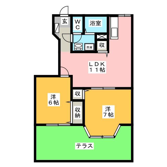 本今ガーデンスクエア-B(2LDK/1階)の間取り写真
