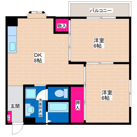フリード平野(2DK/4階)の間取り写真