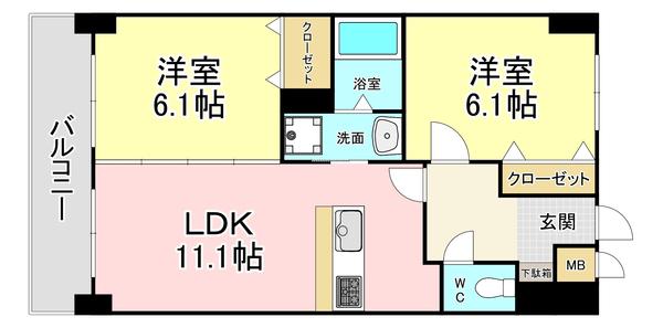 ニューシティアパートメンツ南小倉I(2LDK/10階)の間取り写真