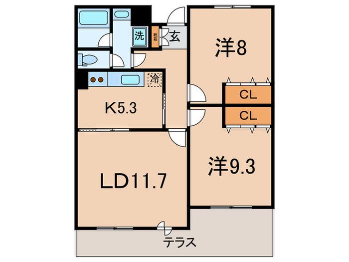 ドゥムール西片(2LDK/1階)の間取り写真