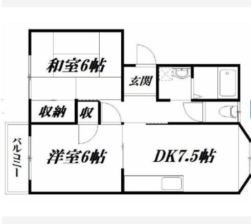 ヒルズ幸(2DK/1階)の間取り写真