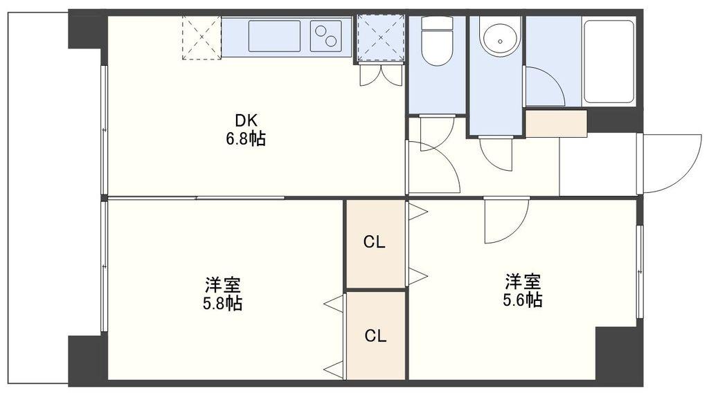 ユーロハイツ岩屋(2DK/6階)の間取り写真