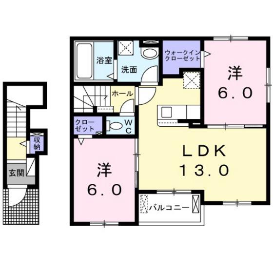 サンフラワー B棟(2LDK/2階)の間取り写真
