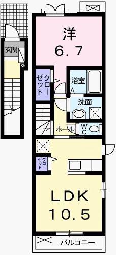 スーリヤ(1LDK/2階)の間取り写真