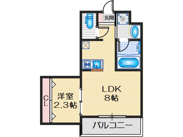 リアコート千里丘2ノース(1LDK/2階)の間取り写真