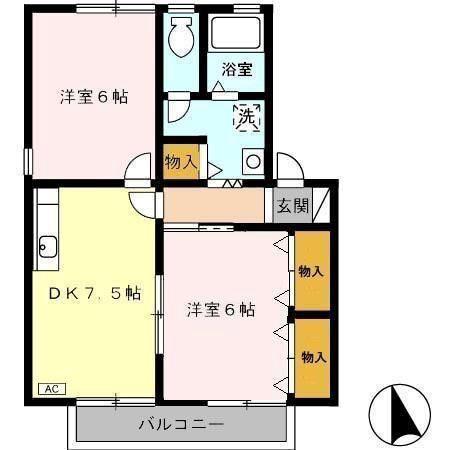 アルカディア A(2DK/2階)の間取り写真