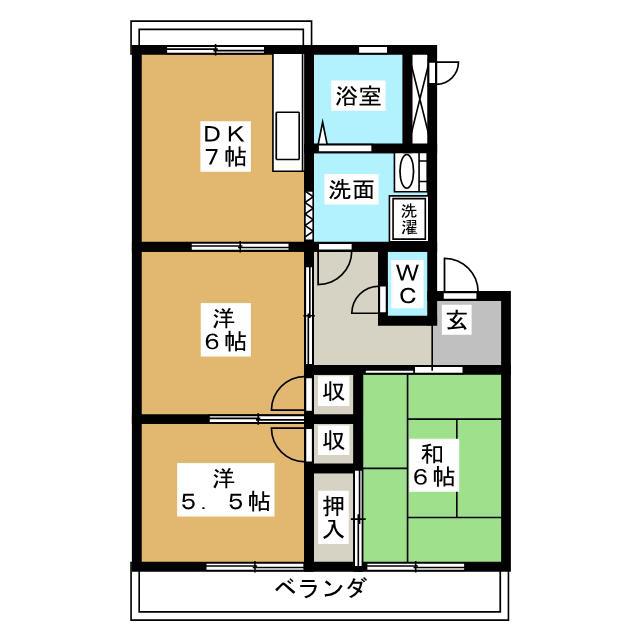 グリーンシャトー(3DK/2階)の間取り写真