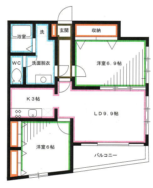 ラヴェール・2000(2LDK/4階)の間取り写真