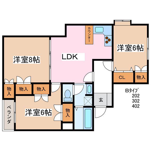中村屋マンション(3LDK/4階)の間取り写真