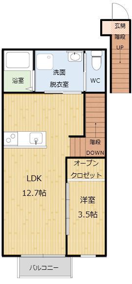 アステラス八乙女(1LDK/2階)の間取り写真
