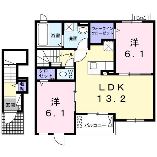 シャルマン(2LDK/2階)の間取り写真