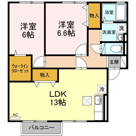 ウィルモア旭A・B(2LDK/1階)の間取り写真