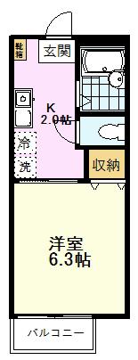 カイリホームB(1K/2階)の間取り写真