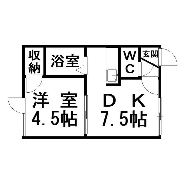 リバーサイド北都(1DK/1階)の間取り写真