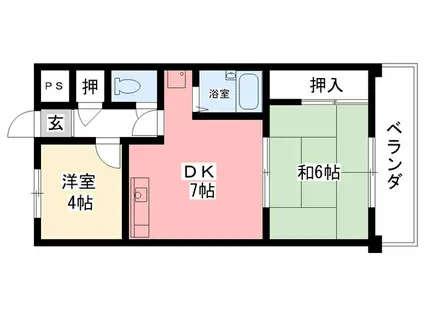 ハイム東鳴尾(2DK/3階)の間取り写真
