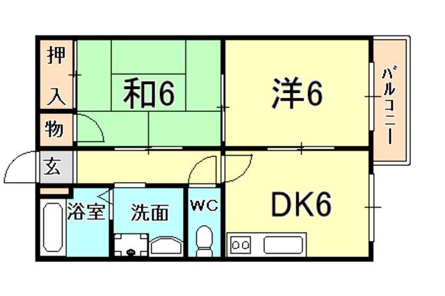 ピュールヴィサージュ(2DK/2階)の間取り写真